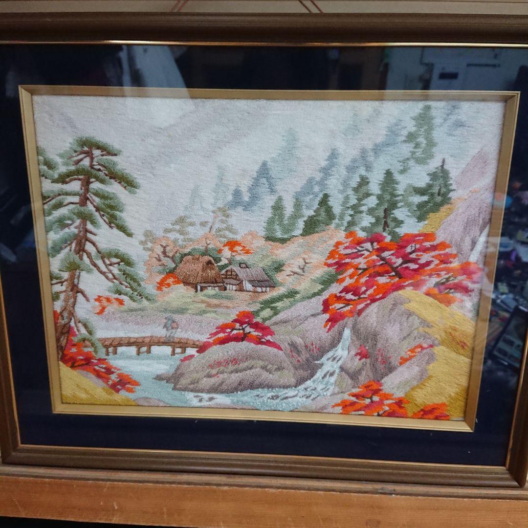 骨董 刺繍田舎の風景