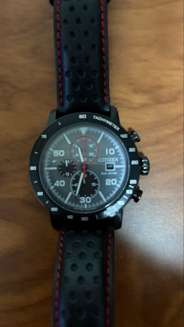 （値下げ可）【CITIZEN】クロノグラフ レザー ブラックバンド 腕時計