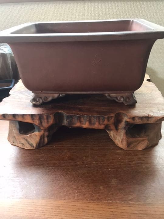 盆栽鉢　時代古色有尚古堂型盆栽鉢中品隅入り雲足20x15.5x10cm豊蘭製陶製