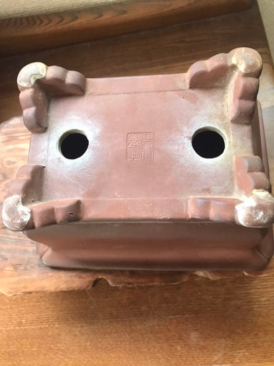 盆栽鉢　時代古色有尚古堂型盆栽鉢中品隅入り雲足20x15.5x10cm豊蘭製陶製