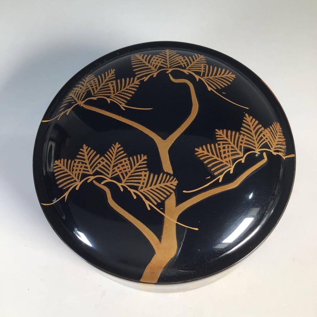 Ｍ８１１　茶入　『和田瑾斎作』『黒漆塗』『松竹蒔絵』『腰高茶入』　共箱　茶道具