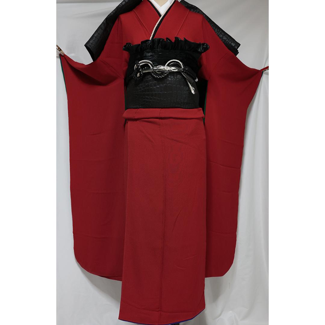 作家■鶴の紋 赤無地振袖7点セット帯新品帯締め帯揚げフルセット成人式TH42