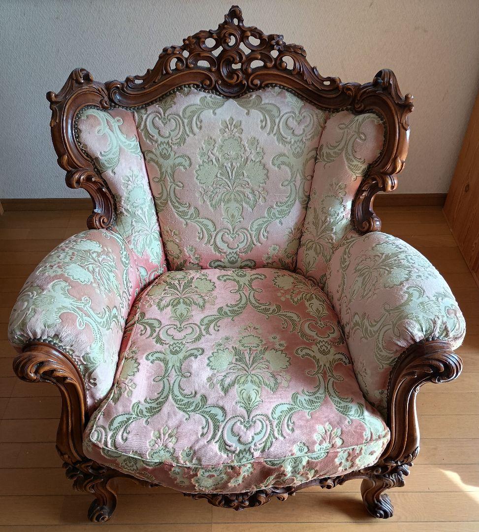 【オーバルD】ロココ調フランスアンティーク肘掛け椅子