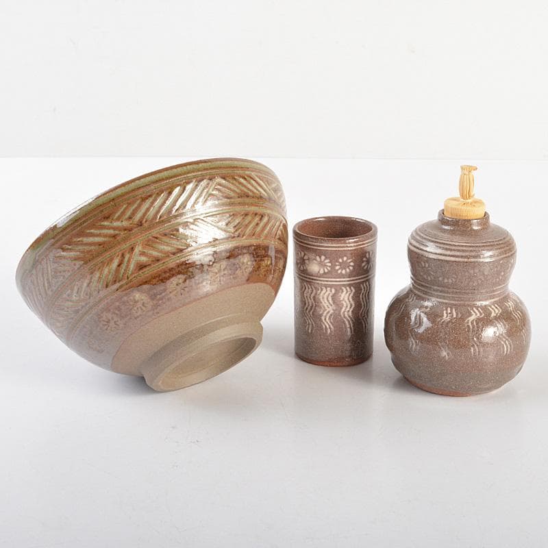 煎茶道具　茶箱　高取焼茶碗　振出など　七点　一式　C　R6791