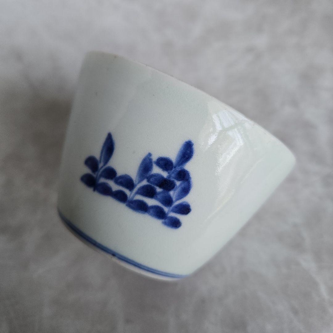 古伊万里　染付　猪口　向付　五葉若葉文　江戸時代　蕎麦猪口　アンティーク　骨董
