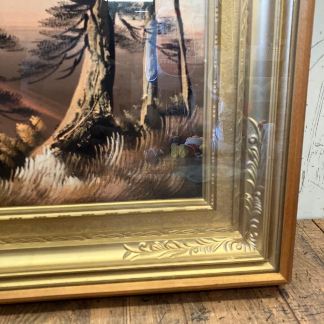 昭和レトロ 木製フレーム 赤富士 富士山 日本画 油絵 アート インテリア