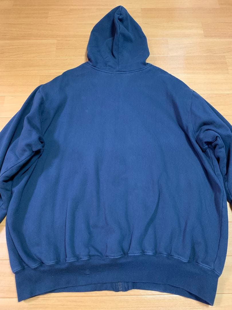 80sUSA KING SIZE裏サーマルパーカーXXLダブルフェイス紺ワッフル