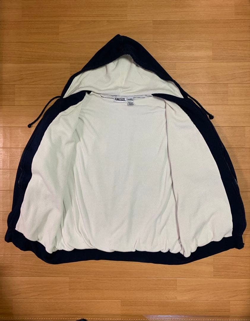 80sUSA KING SIZE裏サーマルパーカーXXLダブルフェイス紺ワッフル