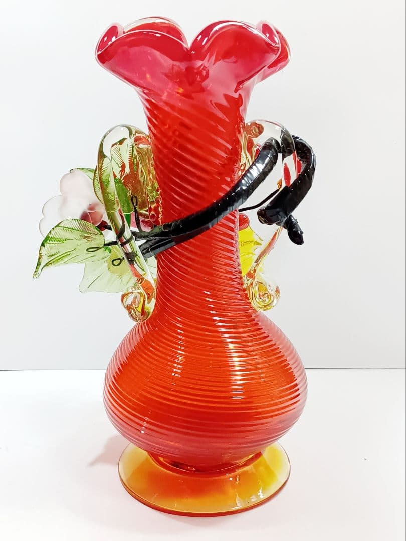 【美品】琉球ガラス 花瓶 ガラスオブジェ ガラス工芸 24cm