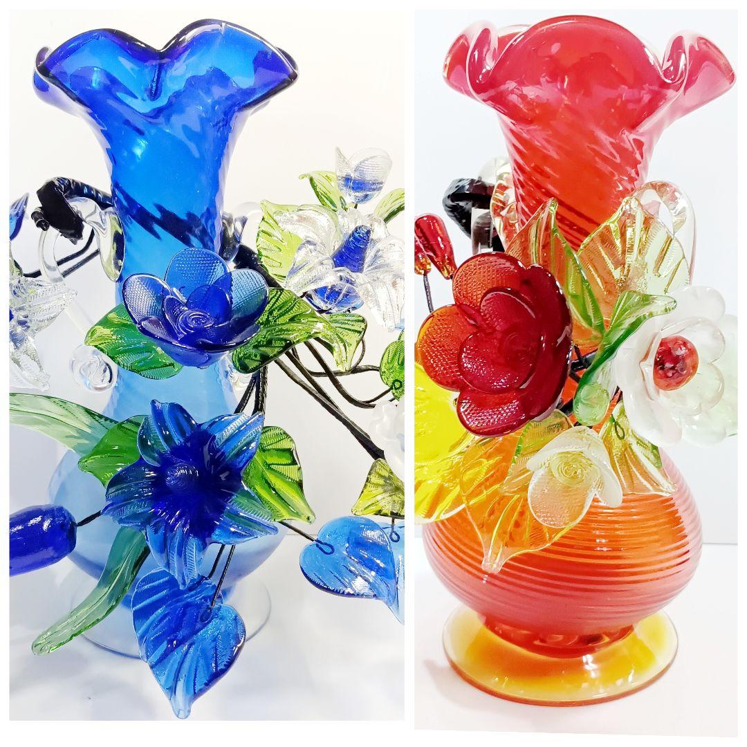 【美品】琉球ガラス 花瓶 ガラスオブジェ ガラス工芸 24cm
