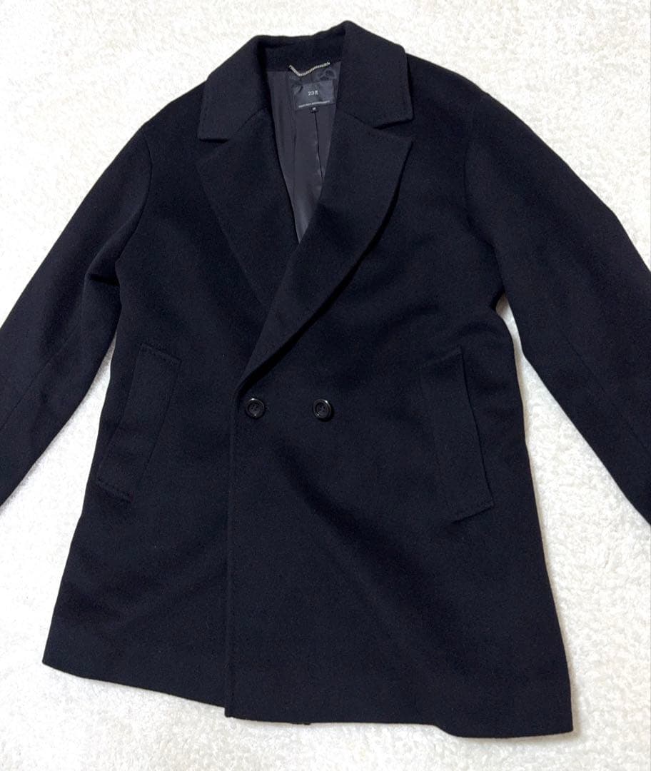 【美品】23区 ウールアンゴラビーバーショートコート チェスターコート 38 黒