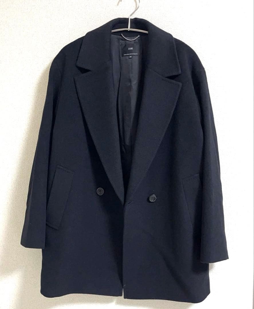 【美品】23区 ウールアンゴラビーバーショートコート チェスターコート 38 黒
