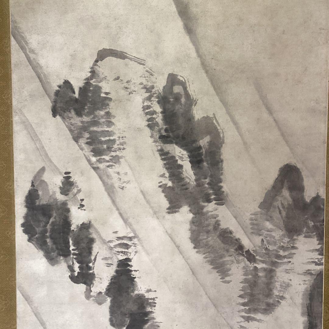 浦上玉堂筆　紙本掛軸　《嵐》極め有り　軸先良品　鑑識桐箱　掛軸一幅　模写　228