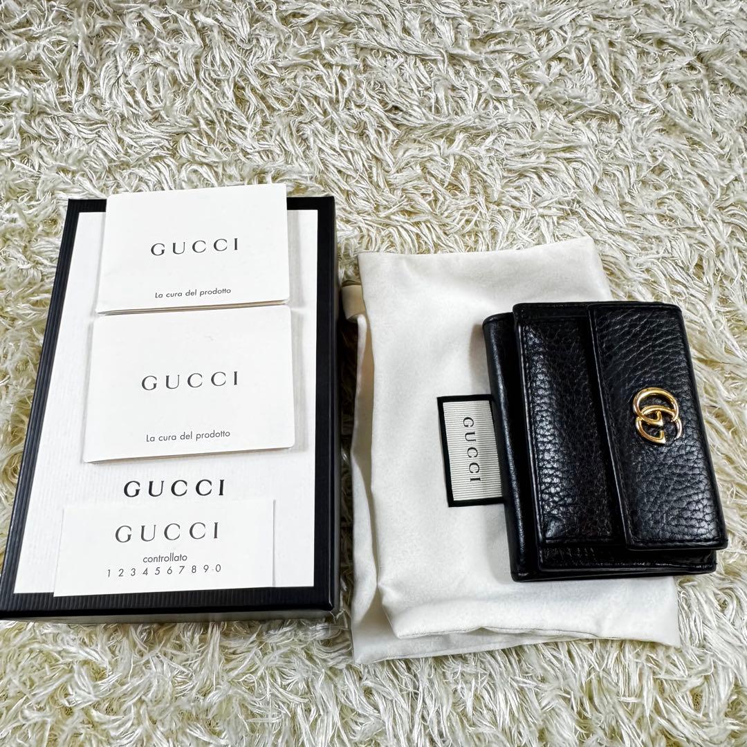 美品✨グッチ　三つ折り財布　マーモント　黒　レザー　付属品完備　523777