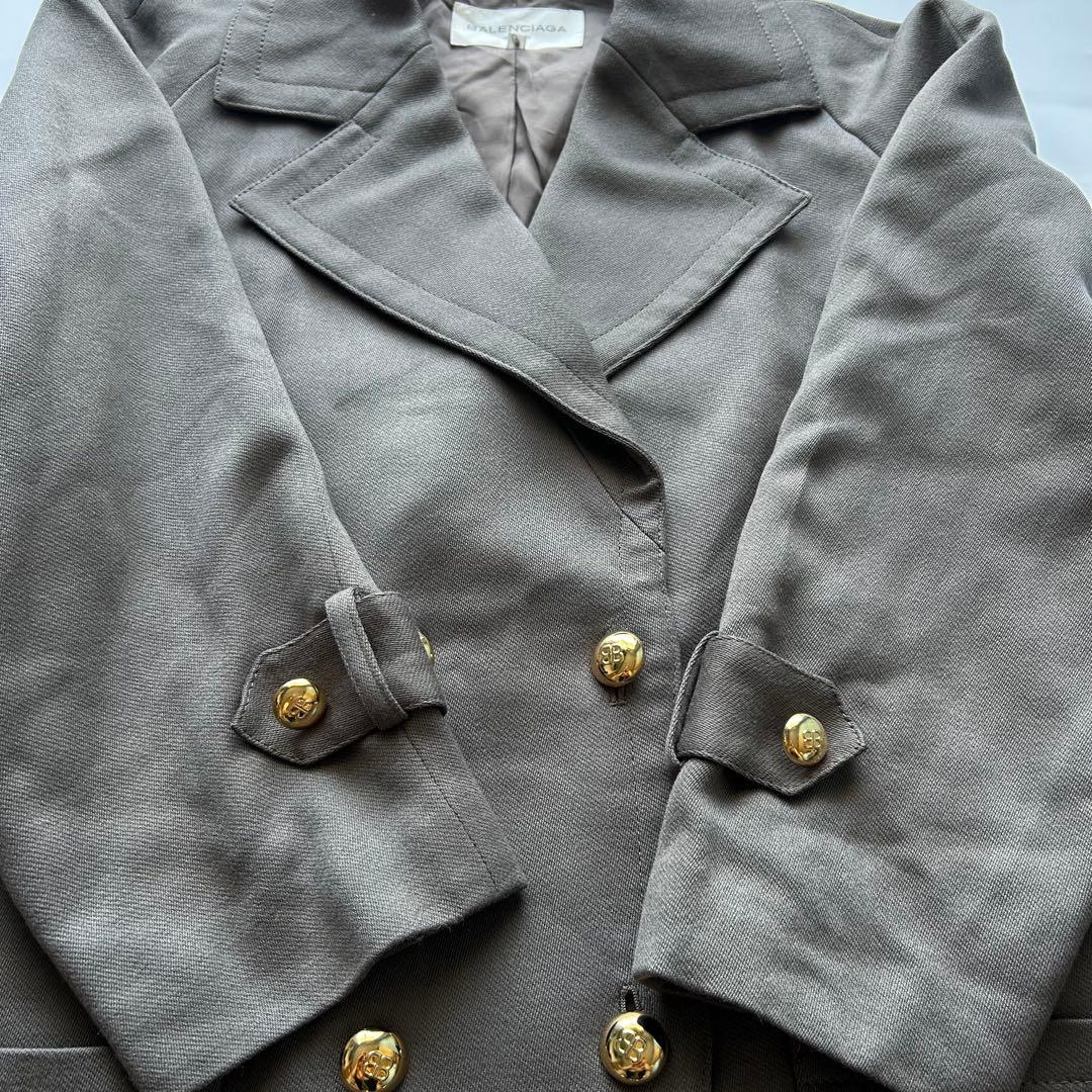 バレンシアガ　チェスターコート　ヴィンテージ　金ボタン　ロング　グレー　①