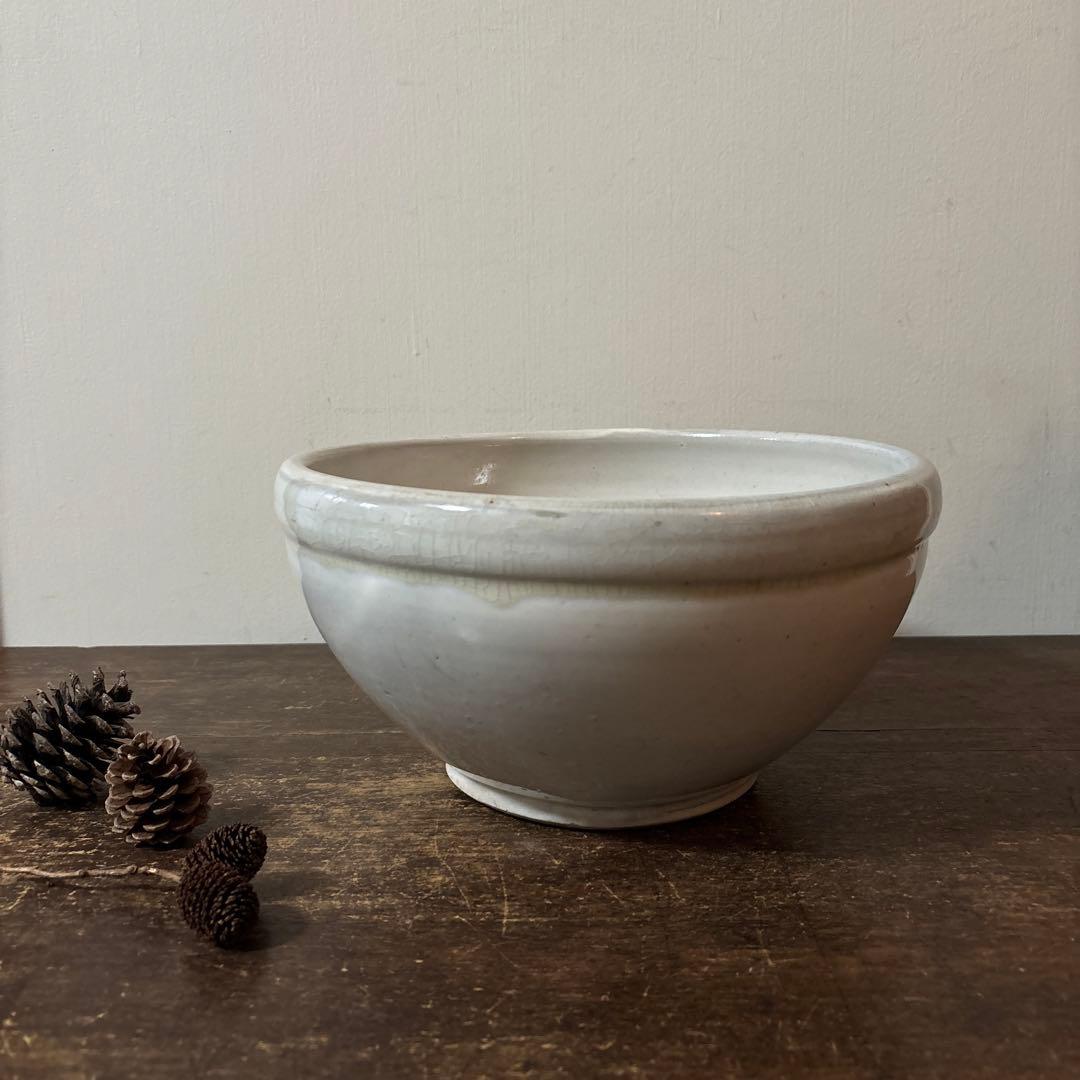 東北民窯　平清水焼　大鉢　白釉　花器　白磁　アンティーク　骨董　古美術　李朝