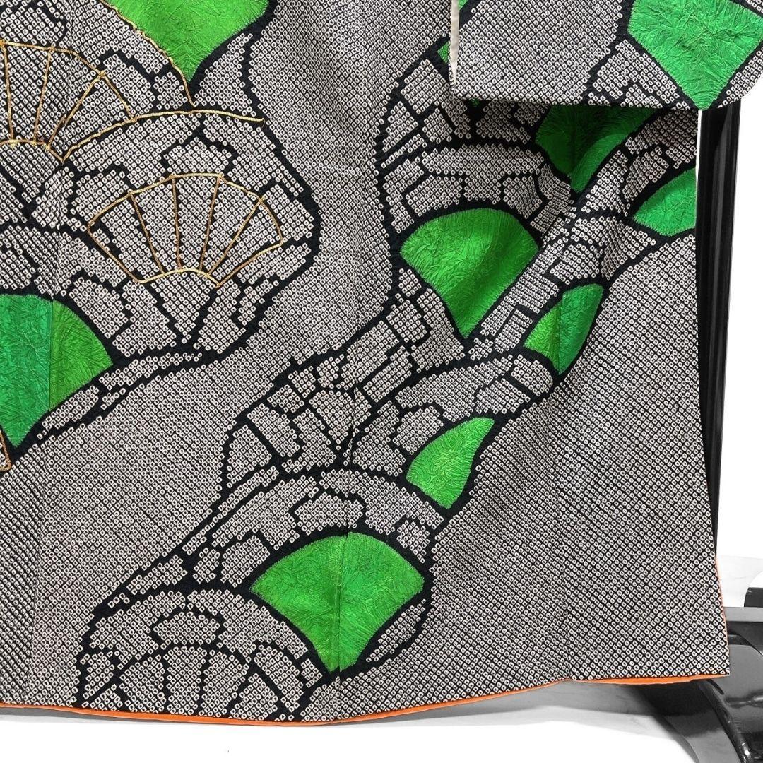 総絞り　金駒刺繍　扇　青海波　道長取り　振袖　成人式　着物 024a p