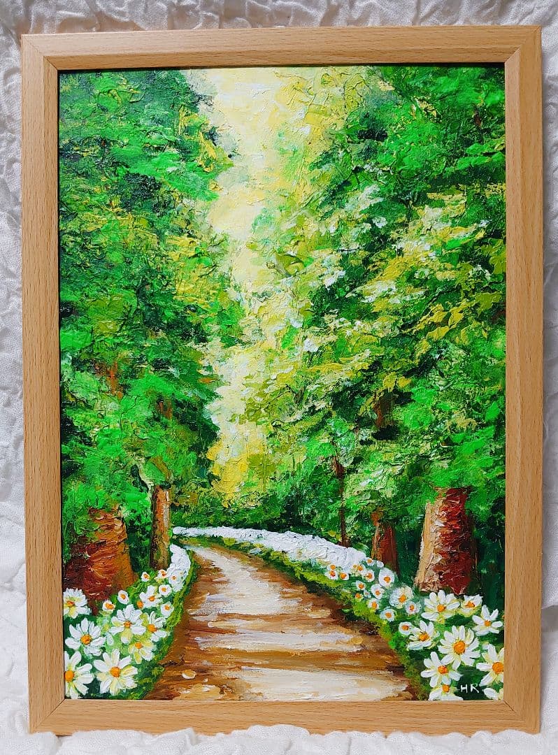 油絵 絵画【白い花道】