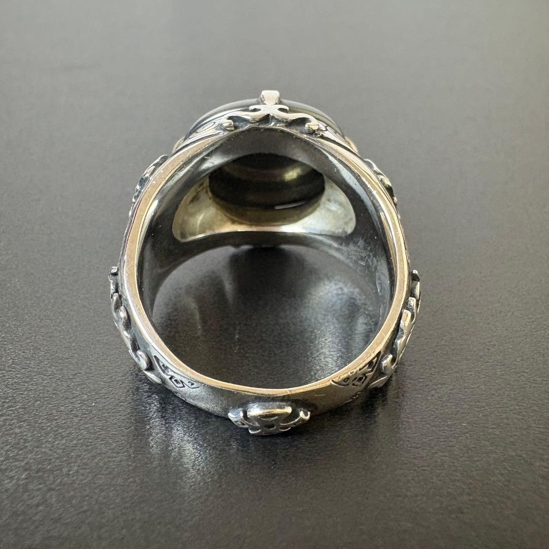 彫銀　ヘマタイトリング　シルバーリング　約22号　装飾　レア