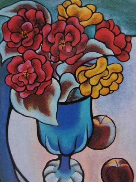 橋本明治、花、希少画集画、新品高級額・額装付、状態良好