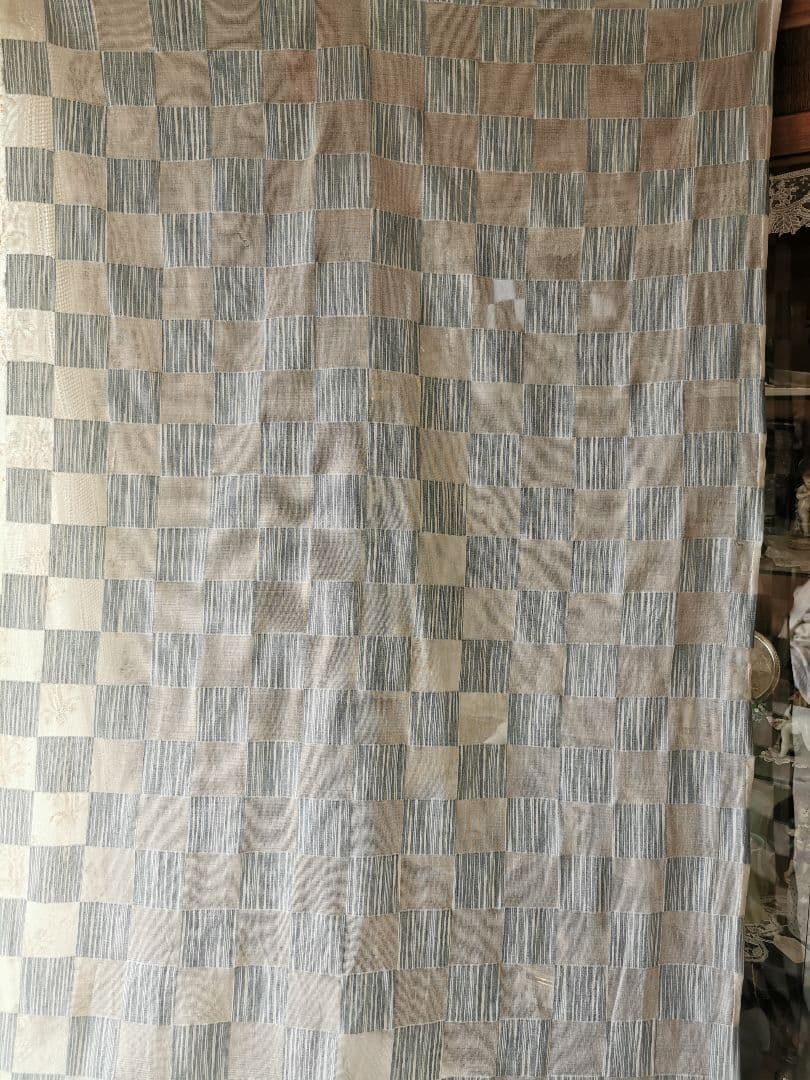 英国ヴィンテージ ノッティンガムレース最高峰マドラスカーテン ダミエ市松格子模様