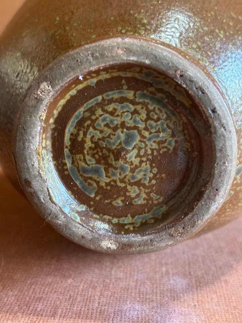 やまちゃん河井寛次郎作柿緑釉蔦捻双耳瓶　一点物　森の春のはじまり