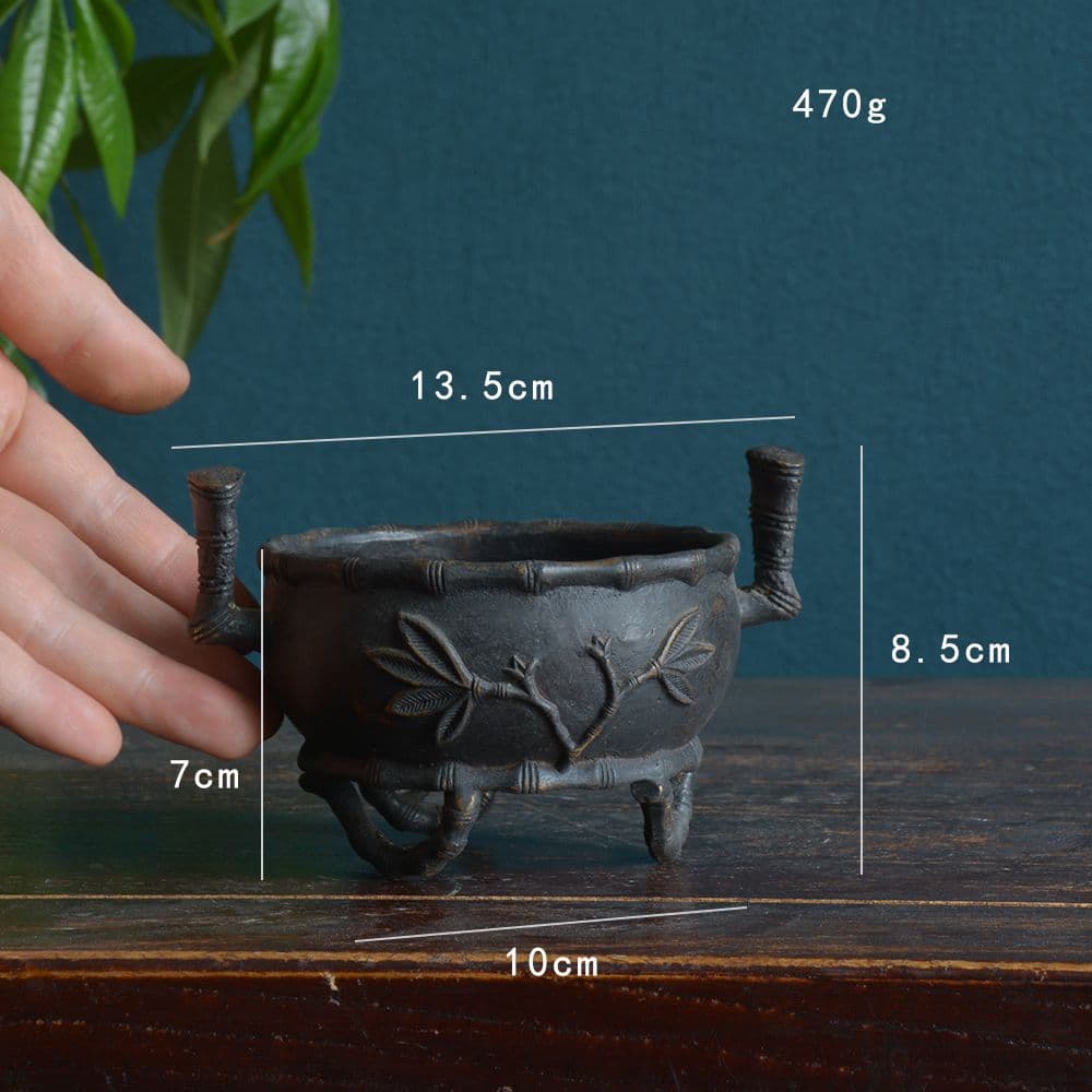 銅炉 香炉【福地洞天】 三足竹節紋香炉 宣徳炉 茶道香道具 工芸品 置物