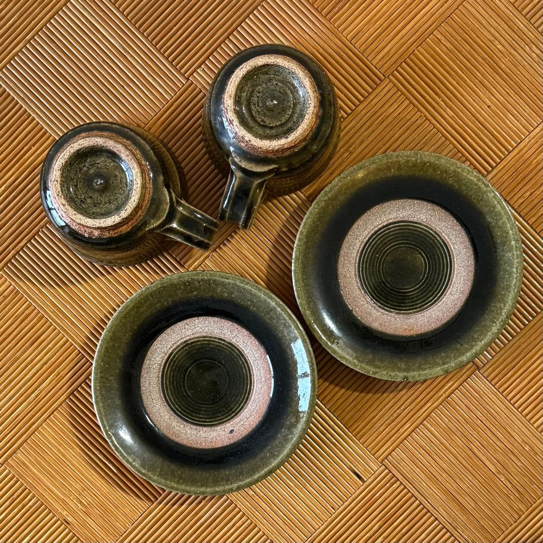 SNT1116 織部焼 カップ ソーサー 2客ペアセット 伝統工芸品