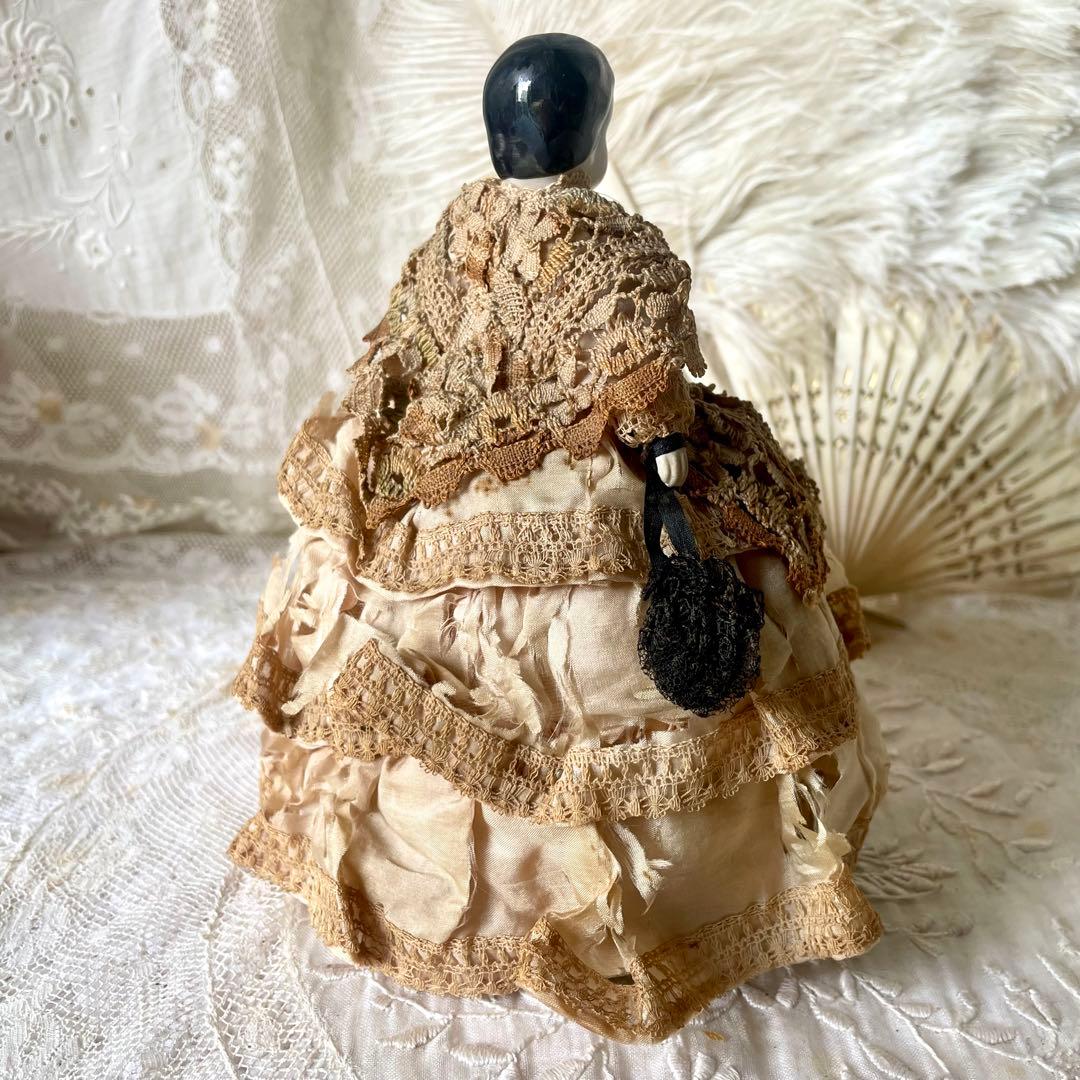 シャビーなチャイナヘッドドール　ピンクッション　陶器人形　フランスアンティーク