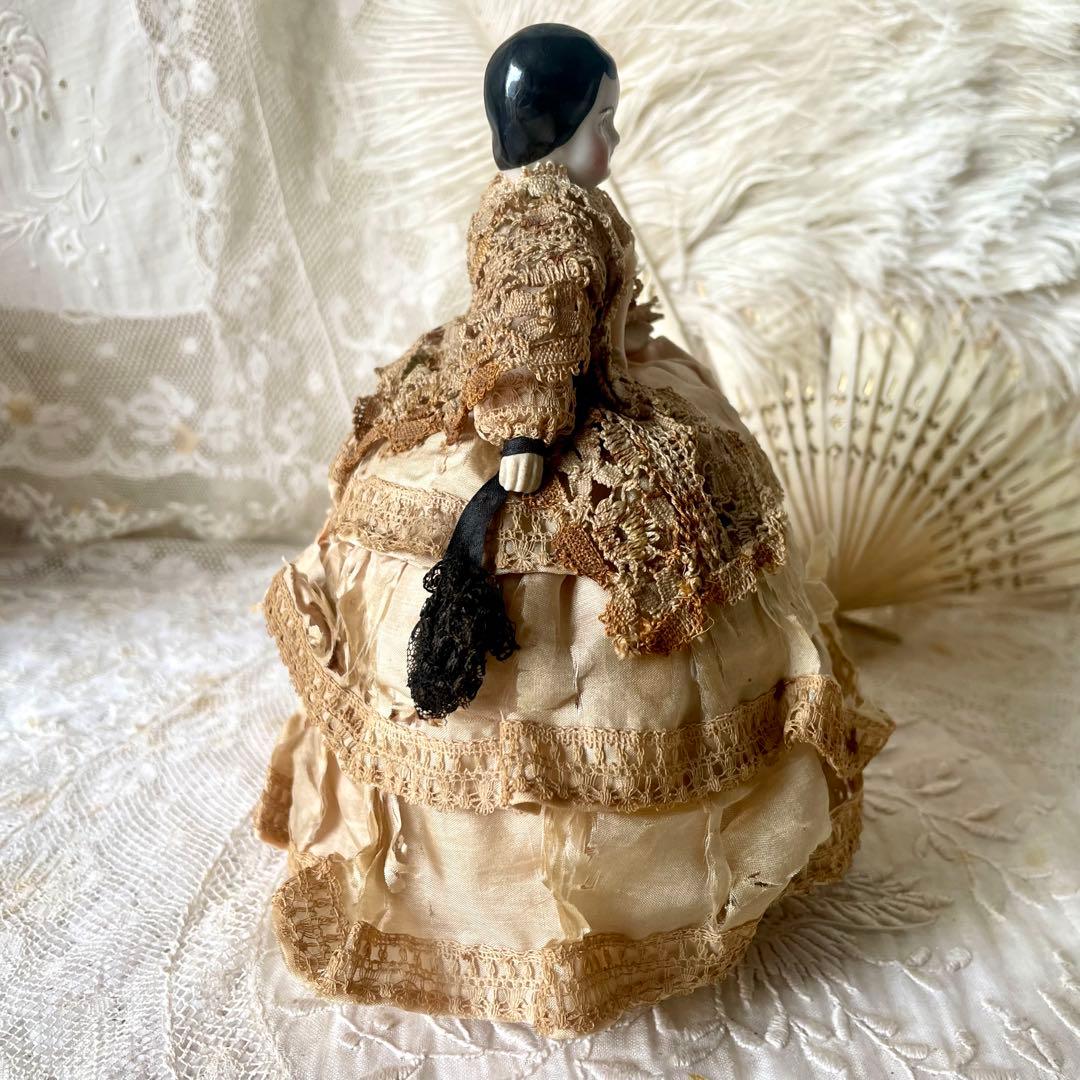 シャビーなチャイナヘッドドール　ピンクッション　陶器人形　フランスアンティーク