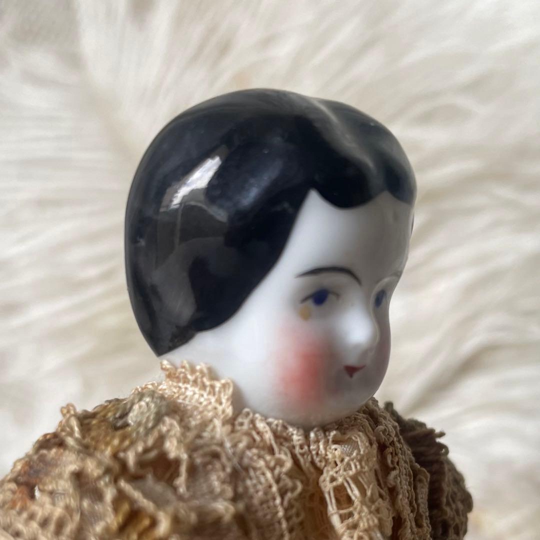 シャビーなチャイナヘッドドール　ピンクッション　陶器人形　フランスアンティーク