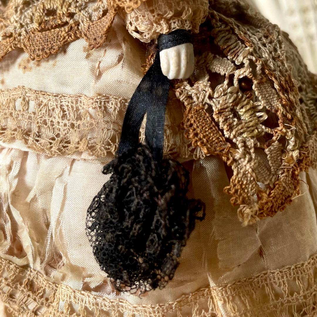 シャビーなチャイナヘッドドール　ピンクッション　陶器人形　フランスアンティーク