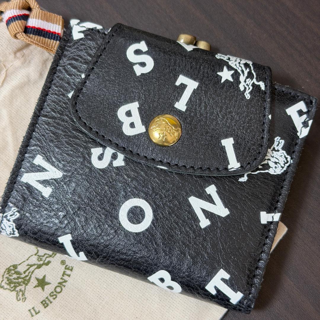 【新品未使用】イルビゾンテ 二つ折り 財布 がま口 ロゴ ブラック系