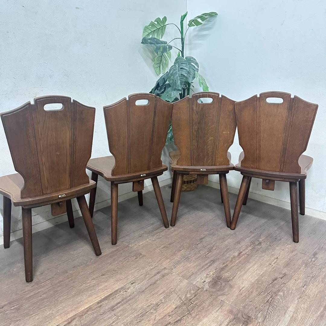 オールドカリモク　ルスティック　ダイニングチェア　紋章　焼印入り　　4脚