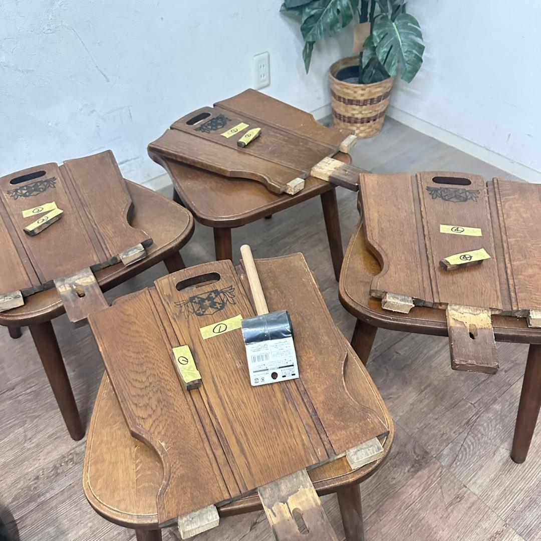 オールドカリモク　ルスティック　ダイニングチェア　紋章　焼印入り　　4脚