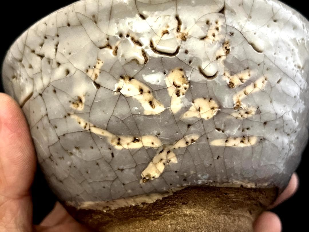 茶碗■古鼠志野 江戸期 葉紋 抹茶碗 古美術 時代物 骨董品 アンティーク■