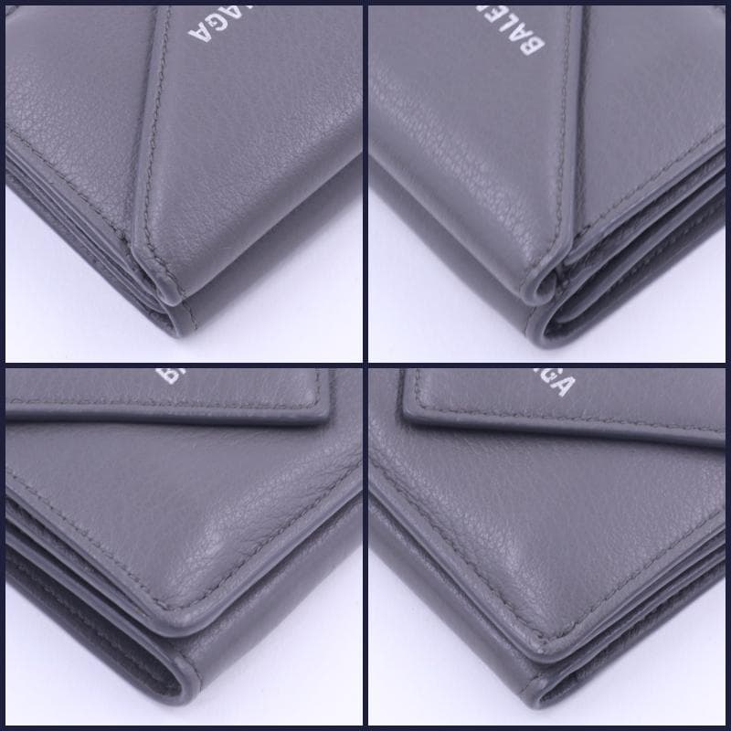 BALENCIAGA バレンシアガ ミニ 三つ折り財布 グレー レザー