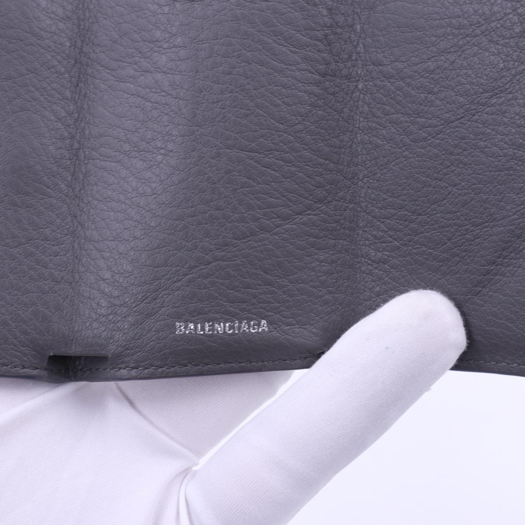 BALENCIAGA バレンシアガ ミニ 三つ折り財布 グレー レザー