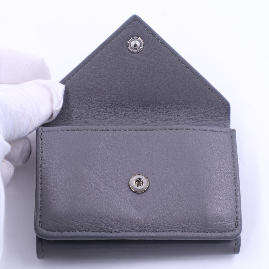 BALENCIAGA バレンシアガ ミニ 三つ折り財布 グレー レザー