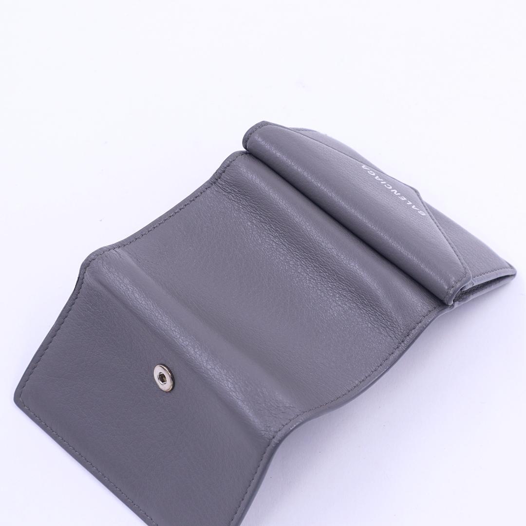 BALENCIAGA バレンシアガ ミニ 三つ折り財布 グレー レザー
