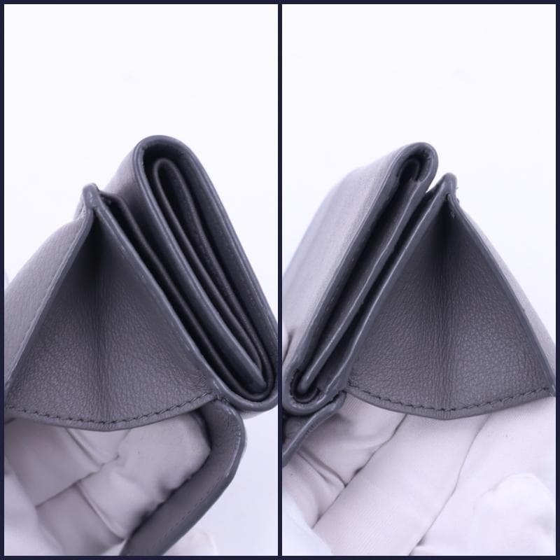 BALENCIAGA バレンシアガ ミニ 三つ折り財布 グレー レザー