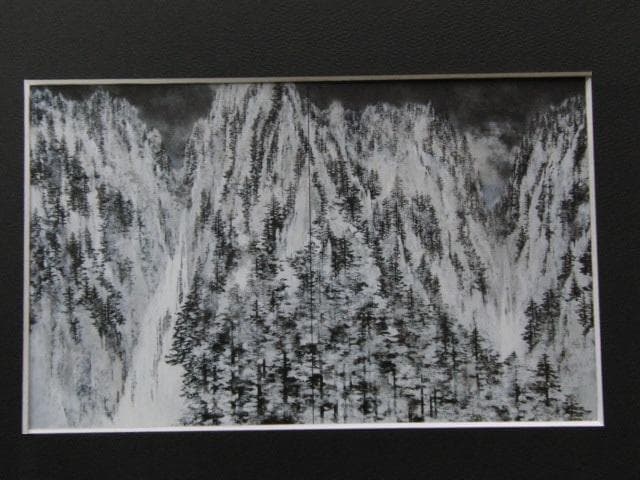由里本出、【層雲凍瀑】、希少な額装用画集画、新品高級額 額装付