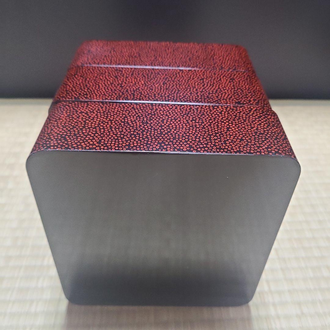 津軽塗　七々子塗　三段重　5.5寸　内朱塗　天然木　漆塗　小林漆器　紙箱