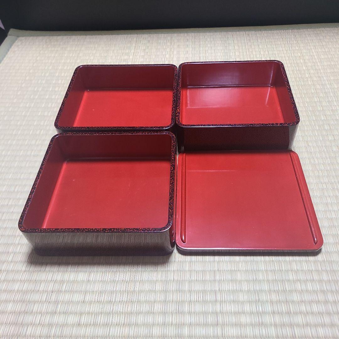 津軽塗　七々子塗　三段重　5.5寸　内朱塗　天然木　漆塗　小林漆器　紙箱