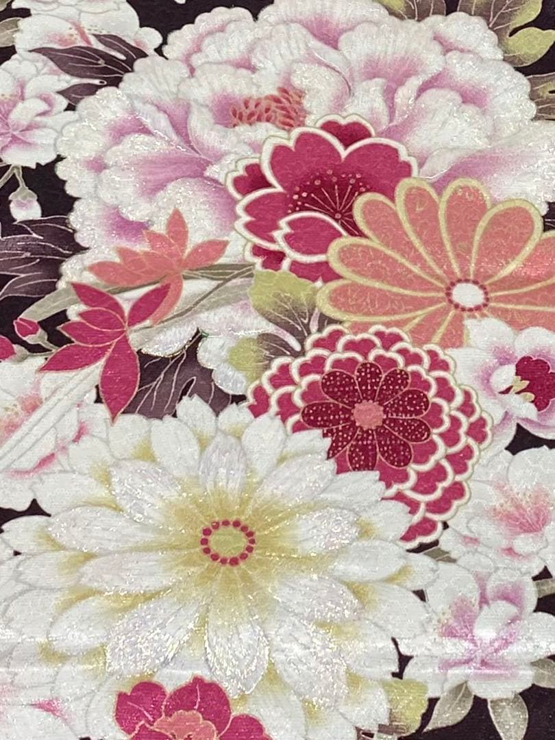 2尺袖 ポリエステル着物 袴用 銀通し 刺繍 紋意匠