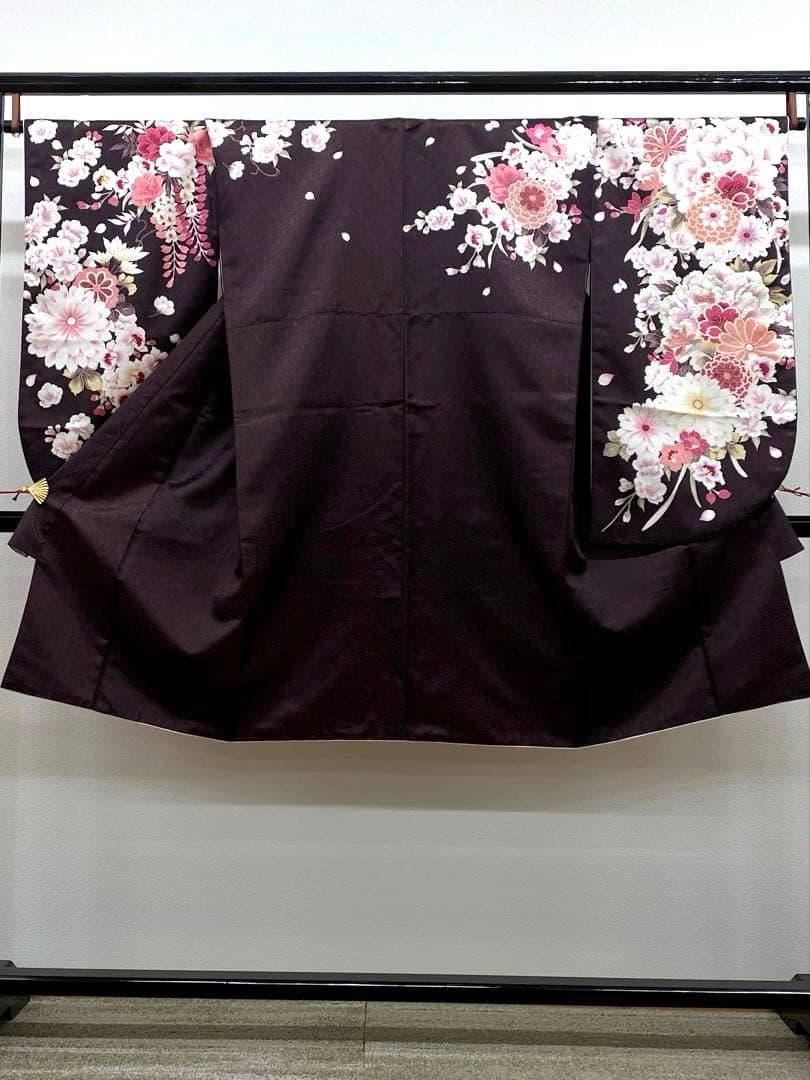 2尺袖 ポリエステル着物 袴用 銀通し 刺繍 紋意匠