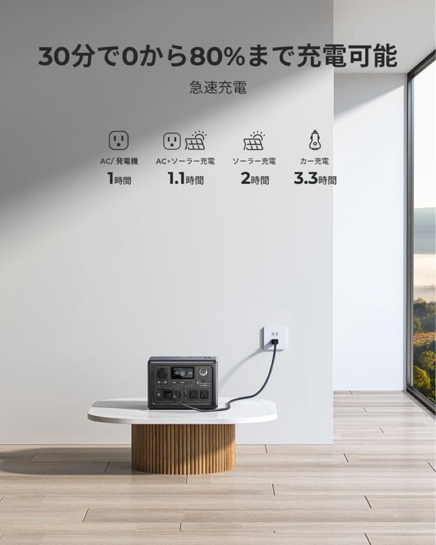 リン酸鉄【268Wh/600W】ポータブル電源 アプリ遠隔操作可 純正弦波