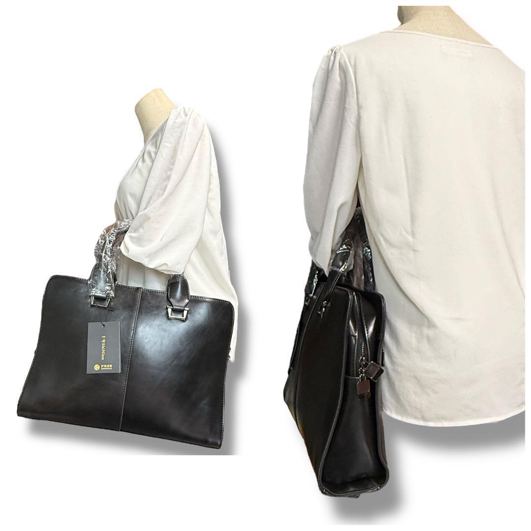 【未使用品】メンズ ビジネスバック ブリーフケース 2way レザー A4収納