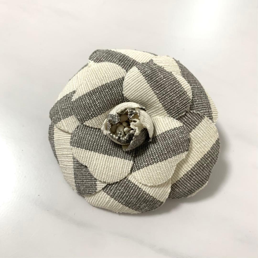 ヴィンテージシャネル　ボーダーストライプ　カメリアブローチ　コサージュ