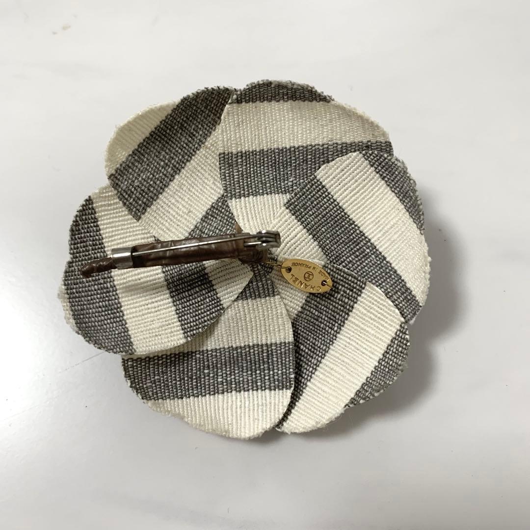 ヴィンテージシャネル　ボーダーストライプ　カメリアブローチ　コサージュ